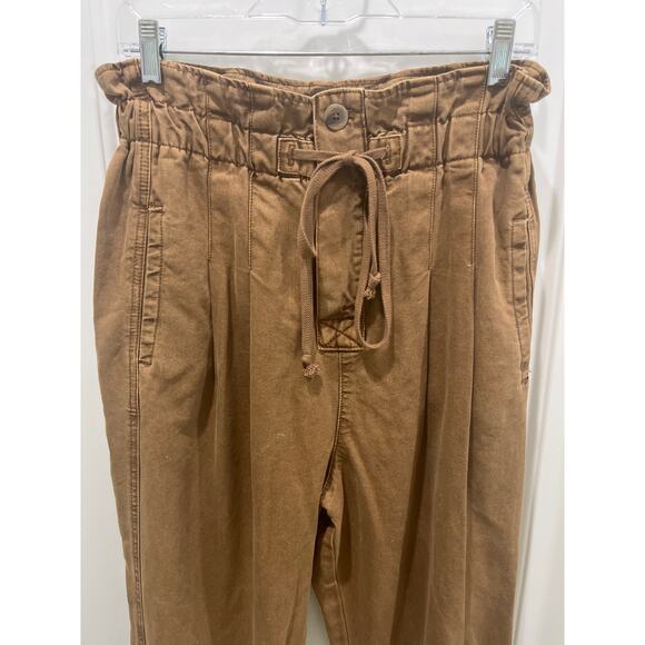 Free People Drawstring Margate Pleated Paper Bag Trouser in Cinnamon Latte Sz S - Picture 2 of 6